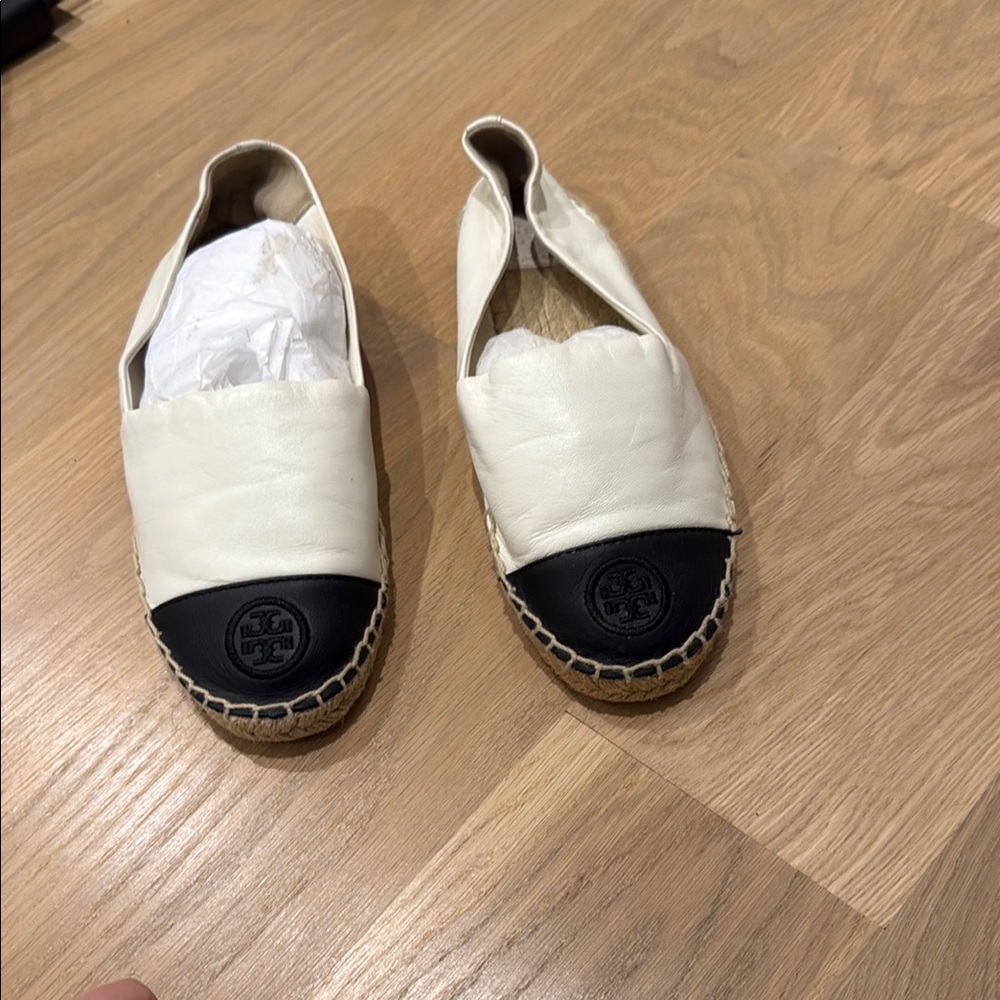 Tory Burch Black and White Espadrille Flats